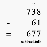 Calculate 738 minus 61 using long subtraction