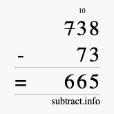 Calculate 738 minus 73 using long subtraction