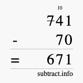 Calculate 741 minus 70 using long subtraction