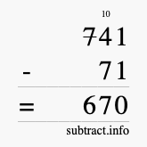 Calculate 741 minus 71 using long subtraction