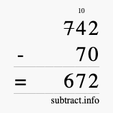 Calculate 742 minus 70 using long subtraction