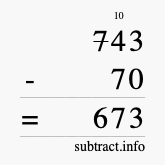 Calculate 743 minus 70 using long subtraction