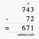 Calculate 743 minus 72 using long subtraction