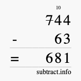Calculate 744 minus 63 using long subtraction
