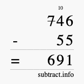 Calculate 746 minus 55 using long subtraction