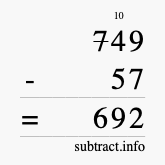 Calculate 749 minus 57 using long subtraction