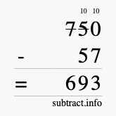 Calculate 750 minus 57 using long subtraction
