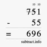 Calculate 751 minus 55 using long subtraction