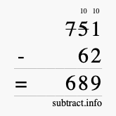 Calculate 751 minus 62 using long subtraction