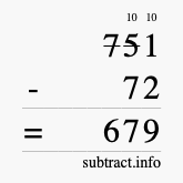 Calculate 751 minus 72 using long subtraction