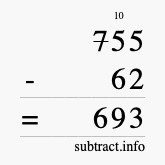 Calculate 755 minus 62 using long subtraction