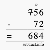 Calculate 756 minus 72 using long subtraction