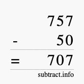 Calculate 757 minus 50 using long subtraction