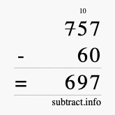 Calculate 757 minus 60 using long subtraction