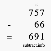 Calculate 757 minus 66 using long subtraction
