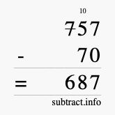 Calculate 757 minus 70 using long subtraction
