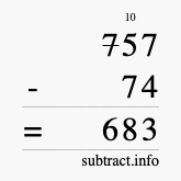 Calculate 757 minus 74 using long subtraction