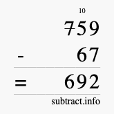 Calculate 759 minus 67 using long subtraction