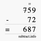 Calculate 759 minus 72 using long subtraction