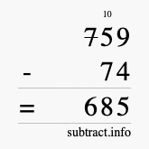 Calculate 759 minus 74 using long subtraction