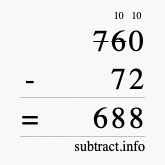 Calculate 760 minus 72 using long subtraction