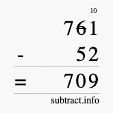 Calculate 761 minus 52 using long subtraction
