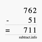 Calculate 762 minus 51 using long subtraction