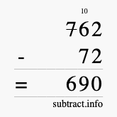 Calculate 762 minus 72 using long subtraction