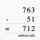Calculate 763 minus 51 using long subtraction