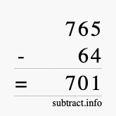 Calculate 765 minus 64 using long subtraction