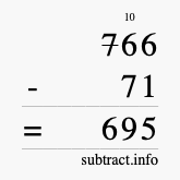 Calculate 766 minus 71 using long subtraction
