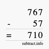 Calculate 767 minus 57 using long subtraction
