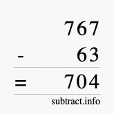 Calculate 767 minus 63 using long subtraction