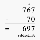 Calculate 767 minus 70 using long subtraction