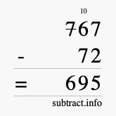 Calculate 767 minus 72 using long subtraction