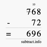 Calculate 768 minus 72 using long subtraction