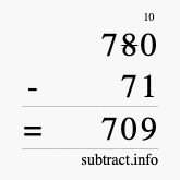Calculate 780 minus 71 using long subtraction
