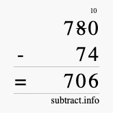 Calculate 780 minus 74 using long subtraction