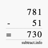 Calculate 781 minus 51 using long subtraction