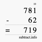Calculate 781 minus 62 using long subtraction