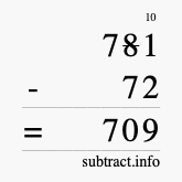 Calculate 781 minus 72 using long subtraction
