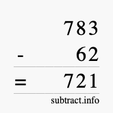Calculate 783 minus 62 using long subtraction