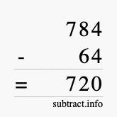 Calculate 784 minus 64 using long subtraction
