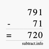 Calculate 791 minus 71 using long subtraction