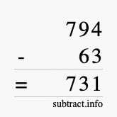 Calculate 794 minus 63 using long subtraction