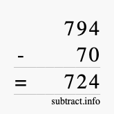 Calculate 794 minus 70 using long subtraction