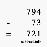 Calculate 794 minus 73 using long subtraction