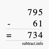 Calculate 795 minus 61 using long subtraction