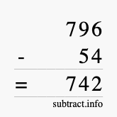 Calculate 796 minus 54 using long subtraction