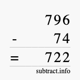 Calculate 796 minus 74 using long subtraction